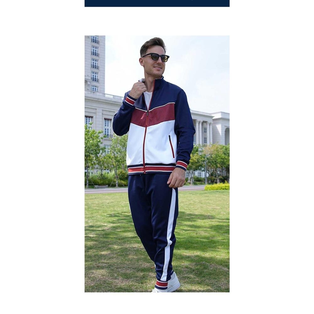 Jian Wang Medium Track Suit Jacket Jogging Pants Athleisure 90’s Y2K Navy Blue